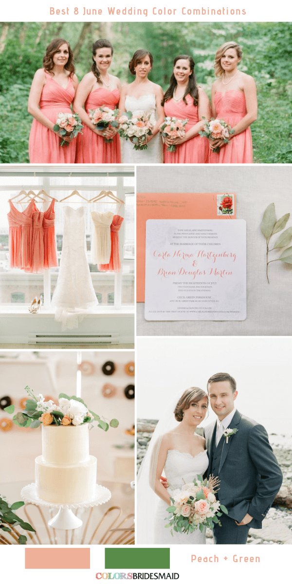 Best 8 June Wedding Color Combinations for 2019 - Peach and Green