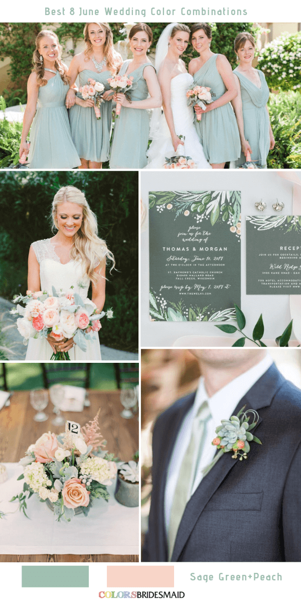 Best 8 June Wedding Color Combinations for 2019 - Sage Green and Peach