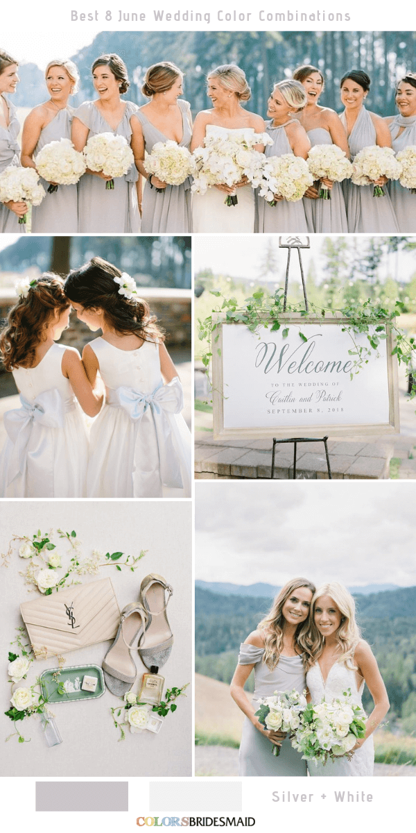 Best 8 June Wedding Color Combinations for 2019 - Silver Grey and White