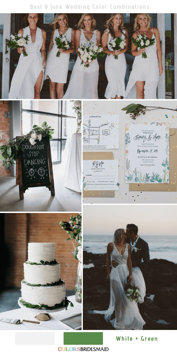 Best 8 June Wedding Color Combinations for 2019 - White and Green
