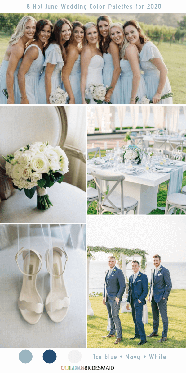 8 Hot June Wedding Color Palettes for 2020 - Ice Blue + White + Navy Blue