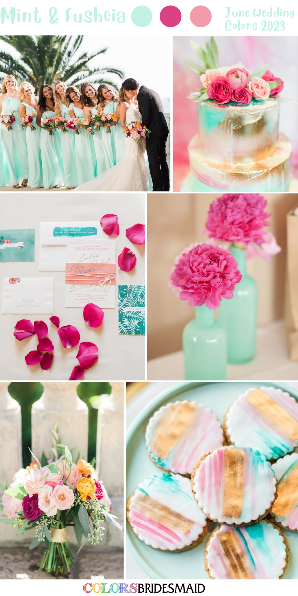 8 Popular June Wedding Color Palettes for 2023 - Mint Green + Fushcia