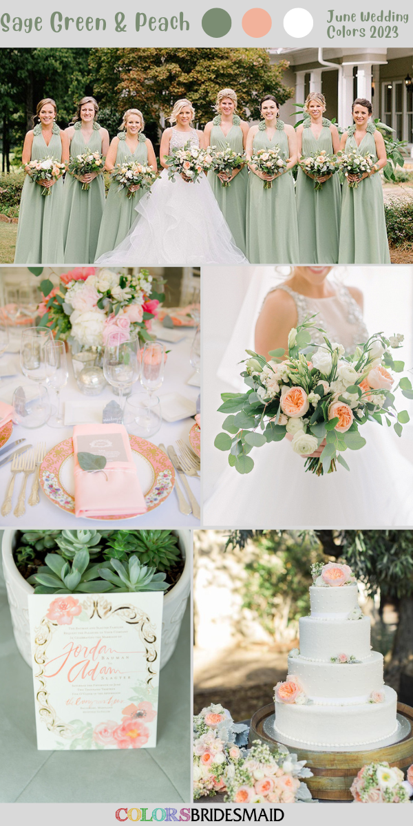 8 Popular June Wedding Color Palettes for 2023 - Sage Green + Peach