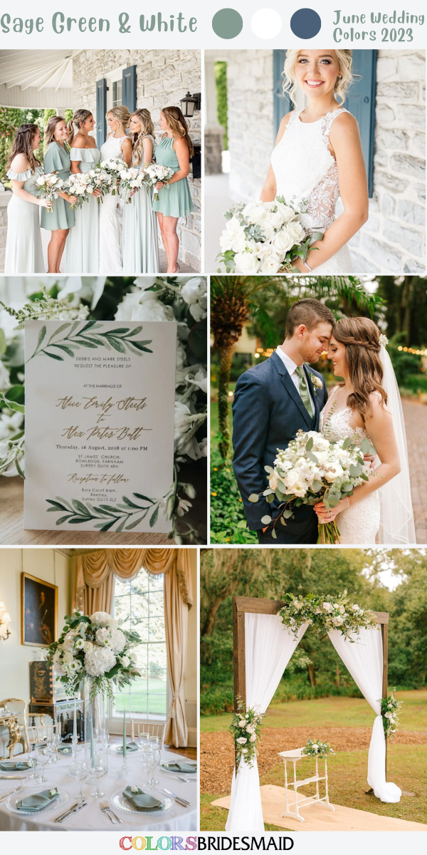 8 Popular June Wedding Color Palettes for 2023 -  Sage Green + White