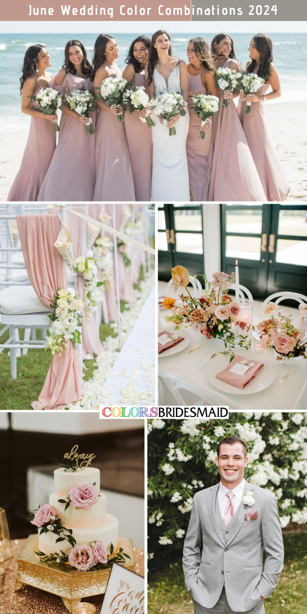 8 Trendy June Wedding Color Palettes for 2024 - Desert Rose + White + Light Grey