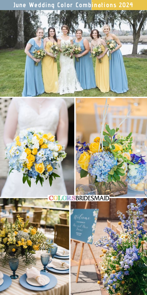 8 Trendy June Wedding Color Palettes for 2024 - French Blue + Yellow