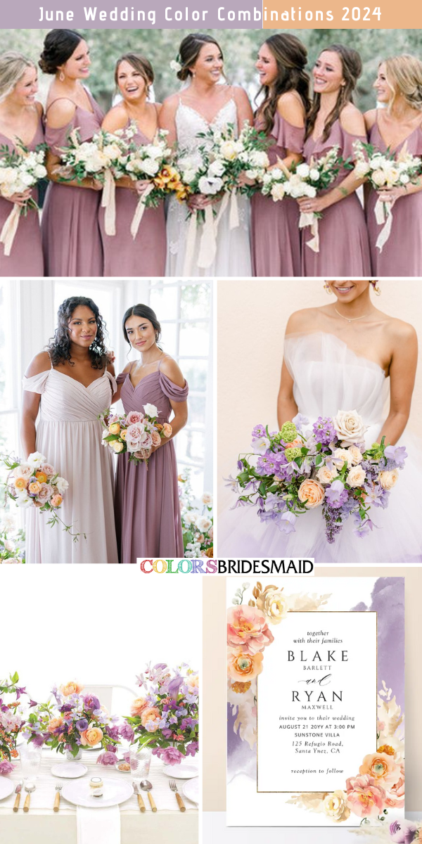 8 Trendy June Wedding Color Palettes for 2024 - Mauve + Lavender + Peach