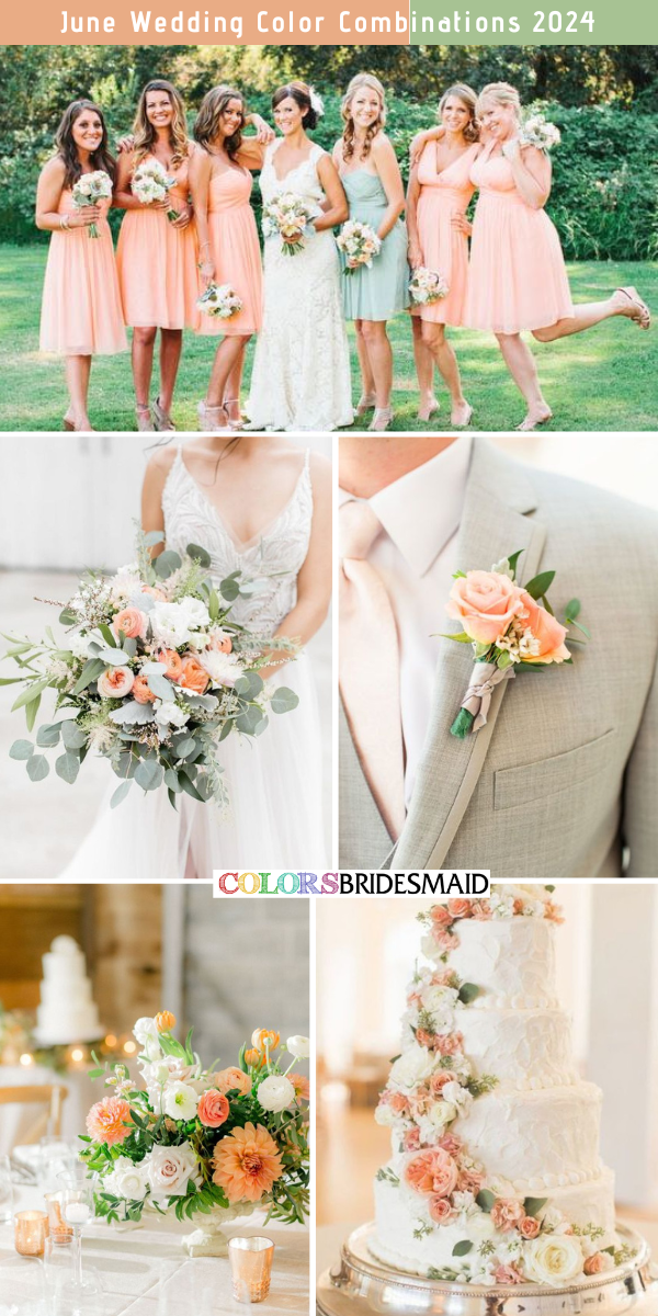 8 Trendy June Wedding Color Palettes for 2024 - Peach + Green + white