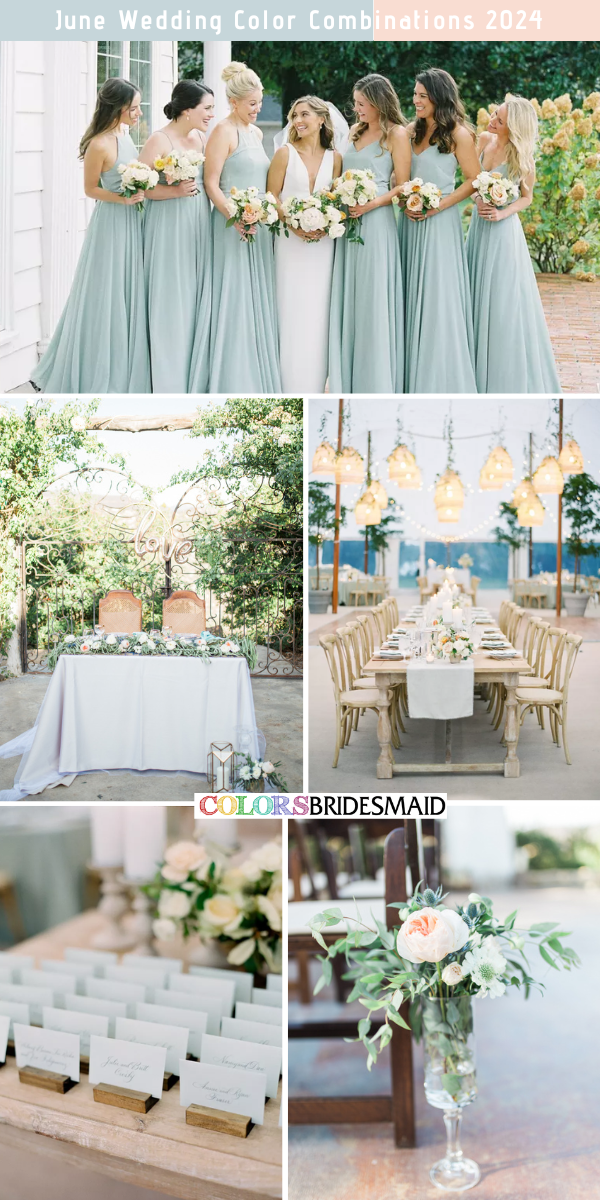 8 Trendy June Wedding Color Palettes for 2024 - Seaglass + Peach