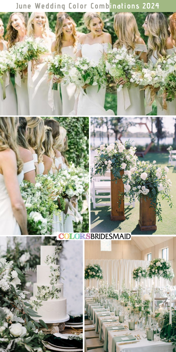 8 Trendy June Wedding Color Palettes for 2024 - White + Greenery