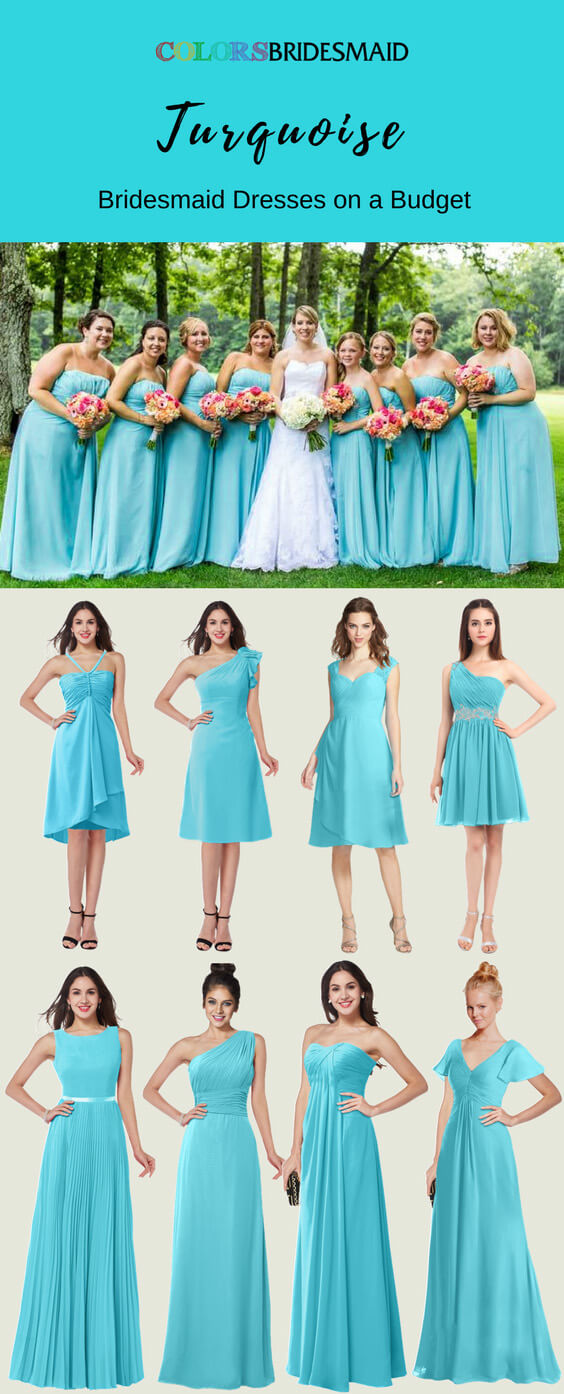 Long and Short Bridesmaid Dresses in Turquoise Color