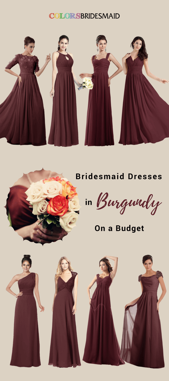 Long Bridesmaid Dresses in Burgundy Color For a Fall Wedding