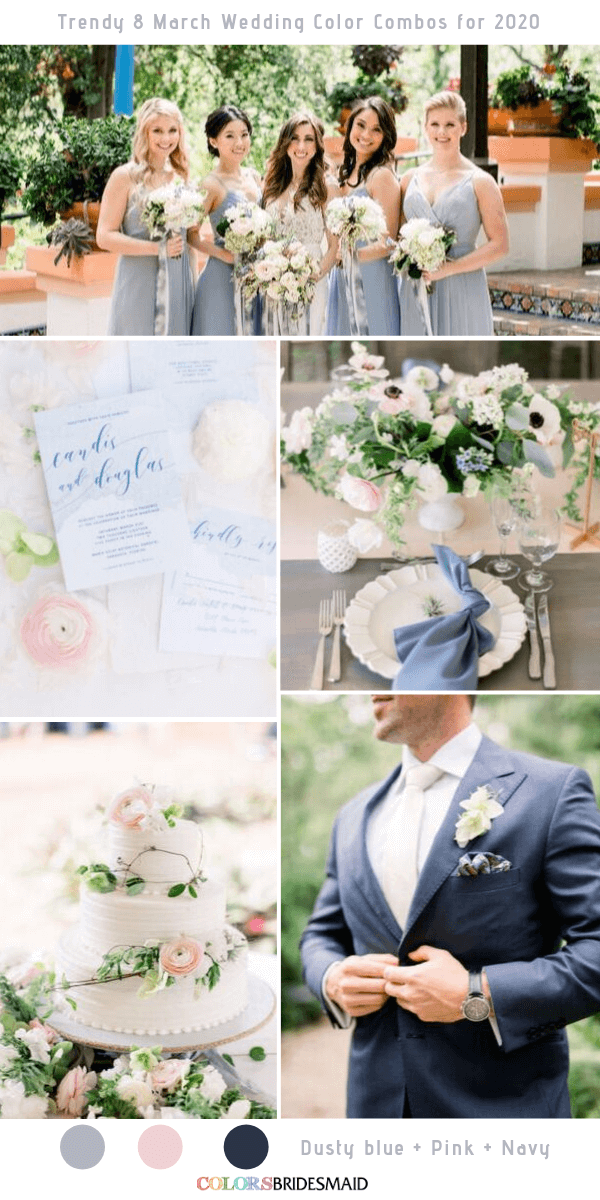 Trendy 8 March Wedding Color Combos for 2020 - Dusty Blue + Pink + Navy