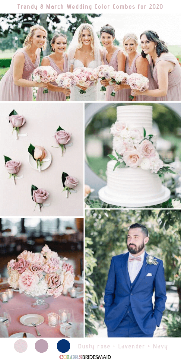 Trendy 8 March Wedding Color Combos for 2020 - Dusty Rose + Lavender + Navy