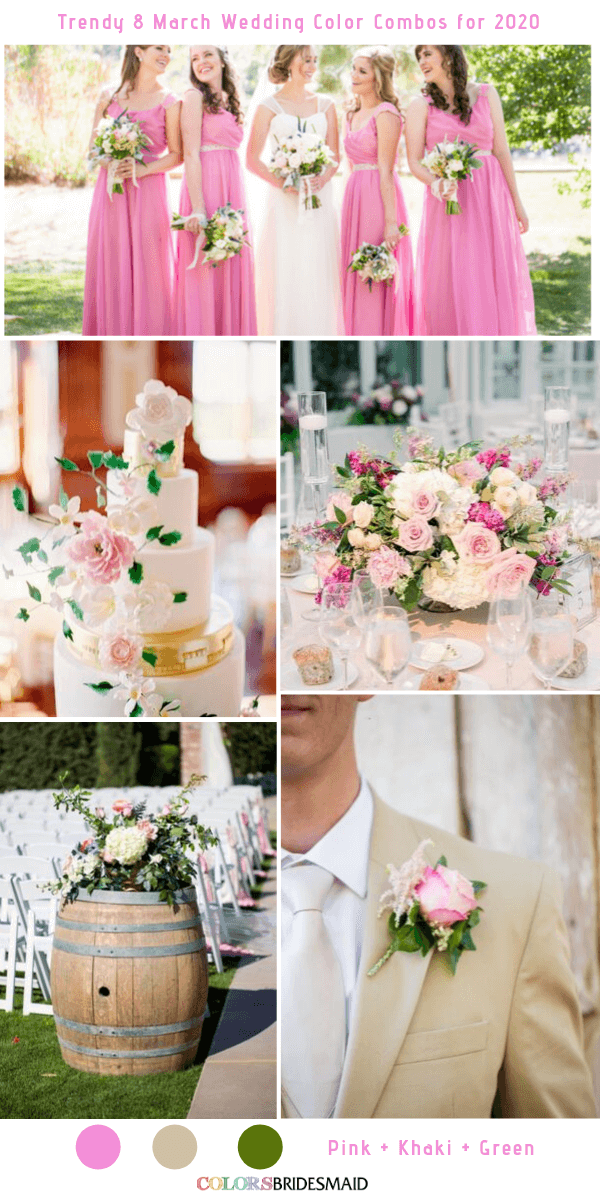 Trendy 8 March Wedding Color Combos for 2020 - Pink + Green + Khaki