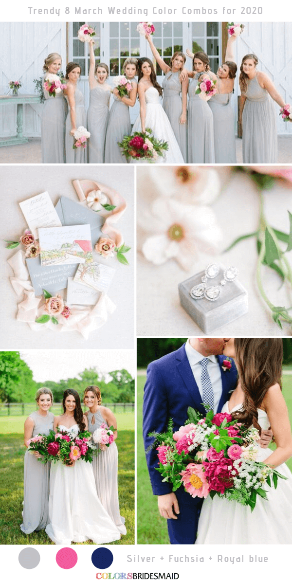 Trendy 8 March Wedding Color Combos for 2020 - Silver+Fuchsia+Royal Blue