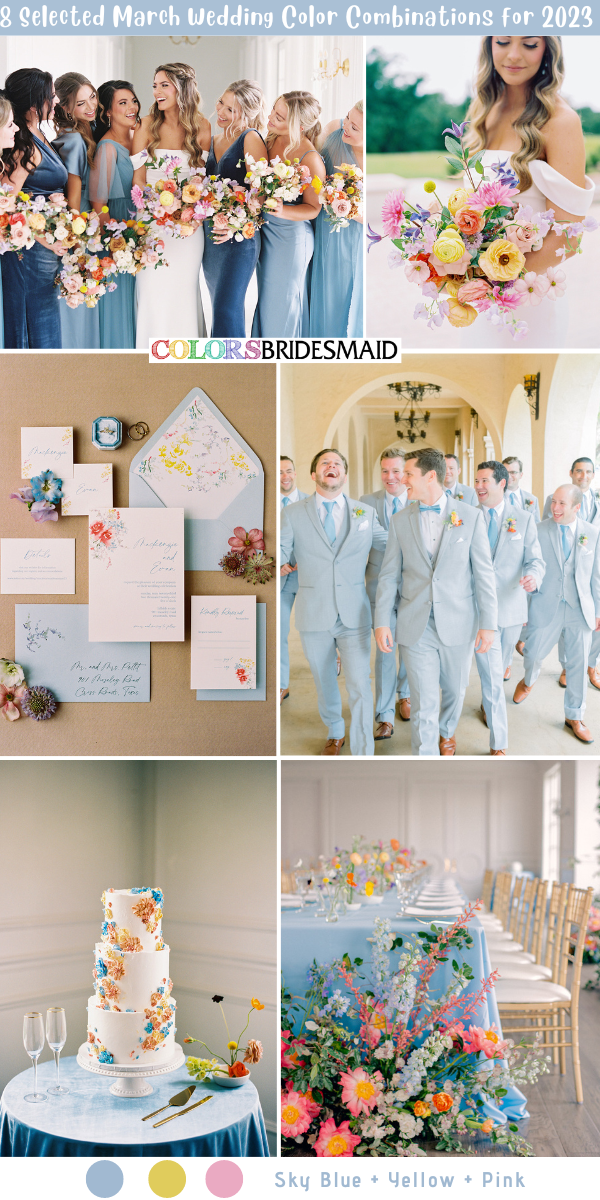 8 Selected March Wedding Color Combination for 2023 - Sky blue + Yellow + Pink