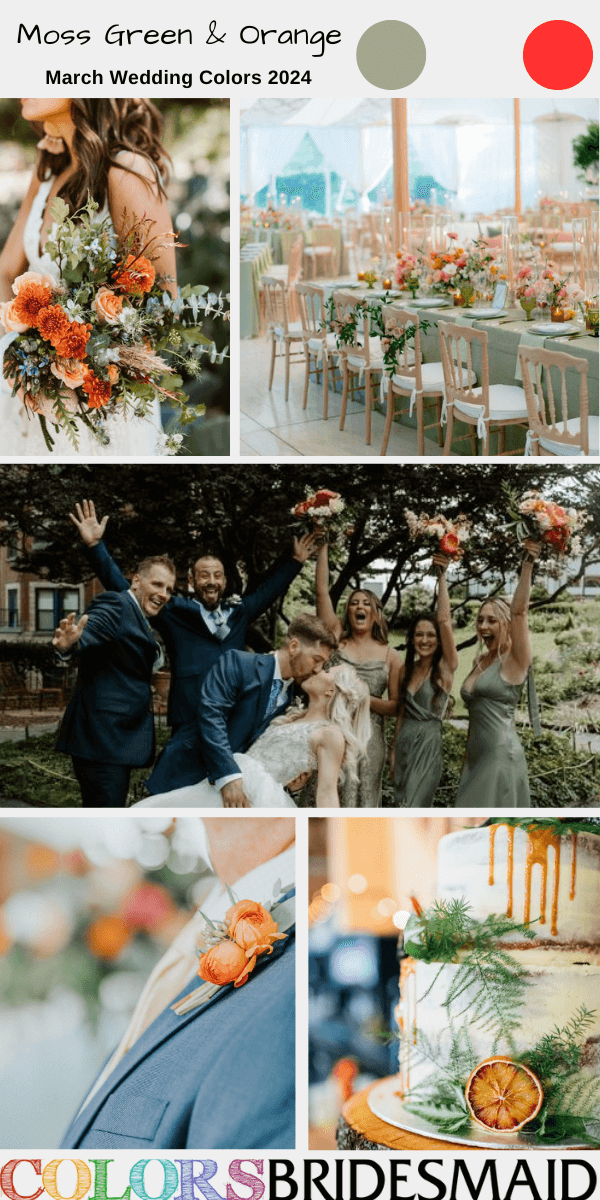 Best 8 March Wedding Color Combos for 2024-Moss Green & Orange