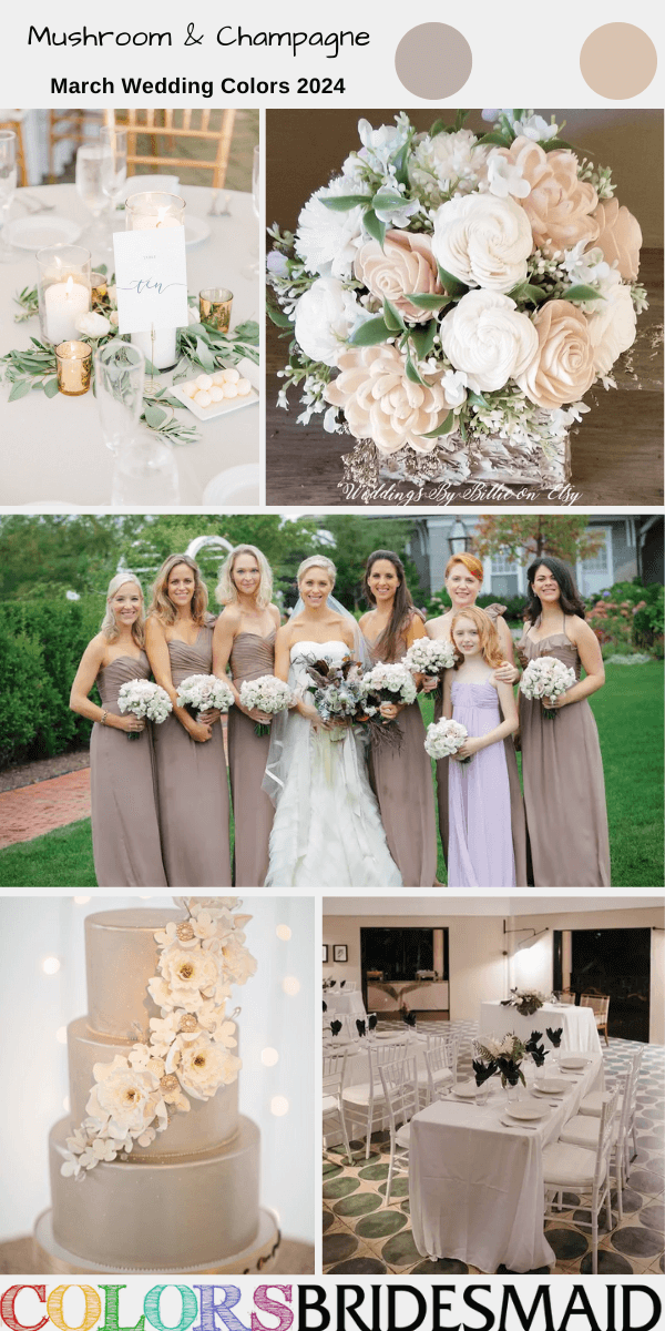 Best 8 March Wedding Color Combos for 2024-Mushroom & Champagne