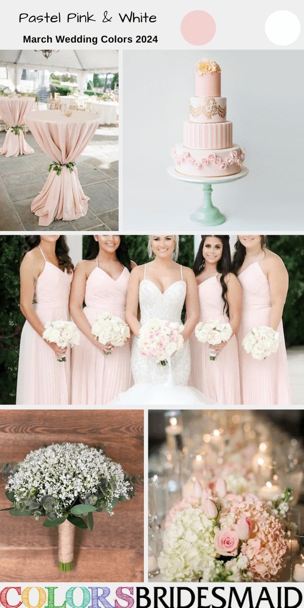 Best 8 March Wedding Color Combos for 2024-Pastel Pink & White