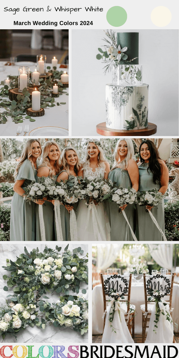 Best 8 March Wedding Color Combos for 2024-Sage Green & Whisper White