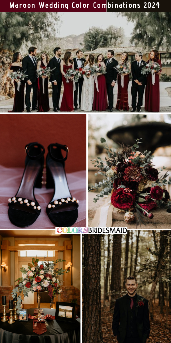 8 Refined Maroon Wedding Color Combos for 2024 - Maroon + Black