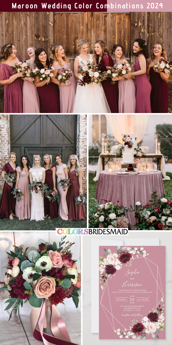 8 Refined Maroon Wedding Color Combos for 2024 - Maroon + Dusty Rose