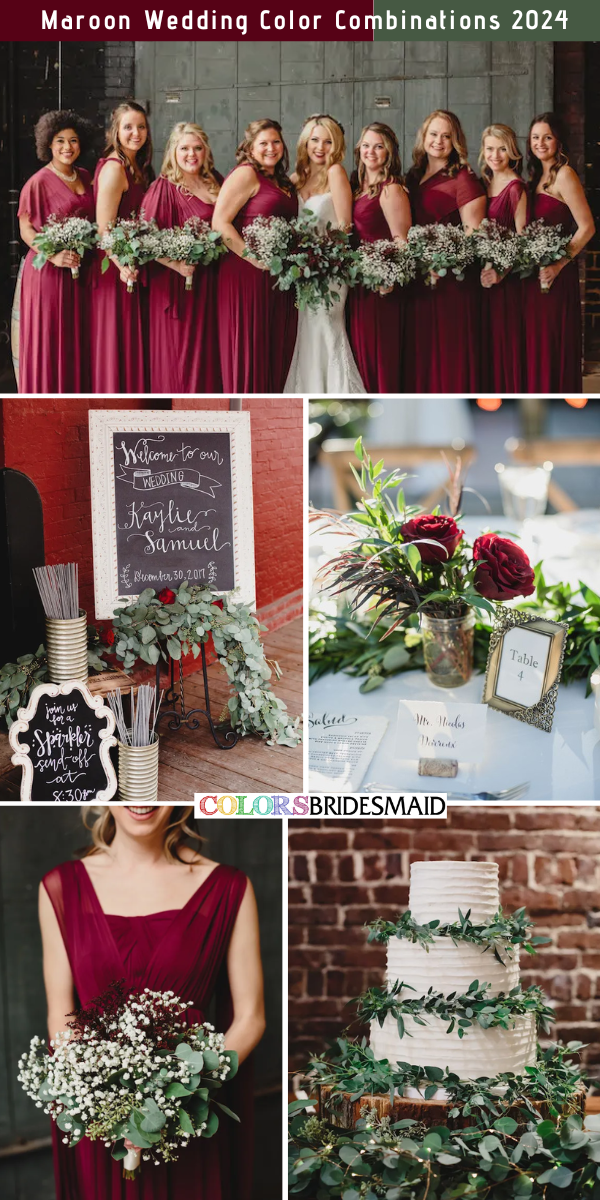 8 Refined Maroon Wedding Color Combos for 2024 - Maroon + Greenery