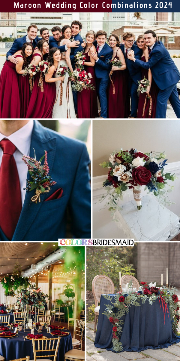 8 Refined Maroon Wedding Color Combos for 2024 - Maroon + Navy Blue