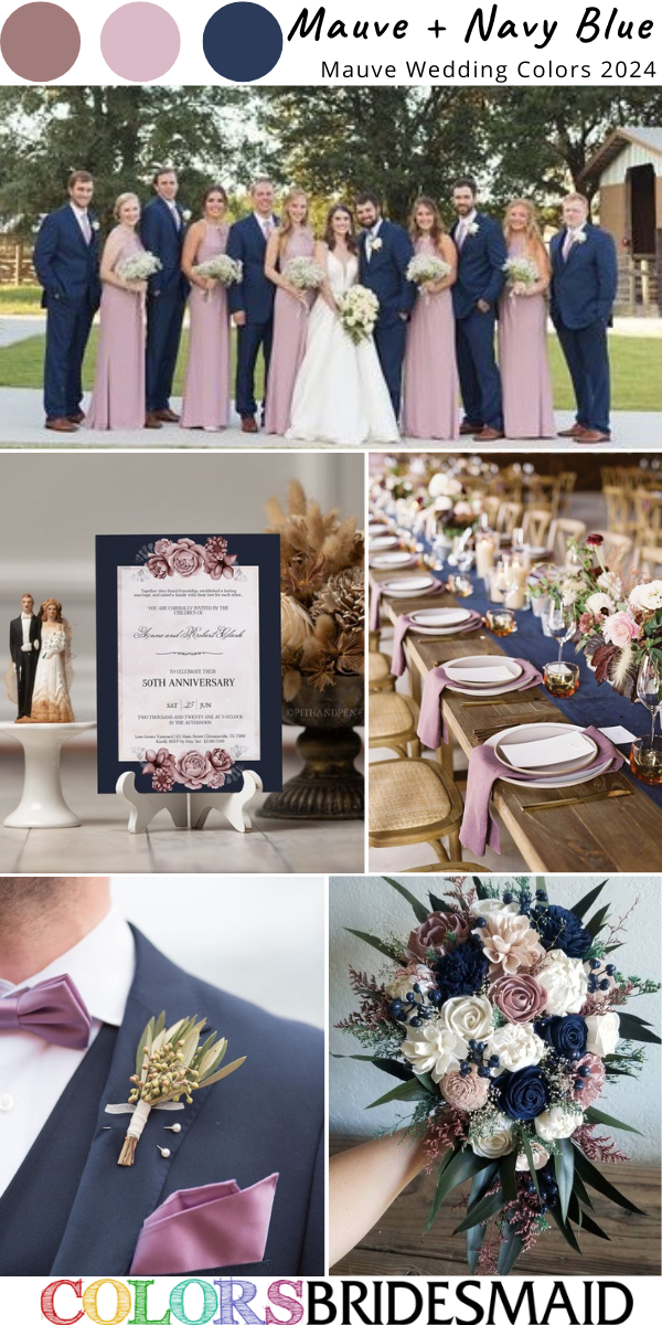 Best 8 Mauve Wedding Color Combos for 2024 - Mauve + Navy Blue