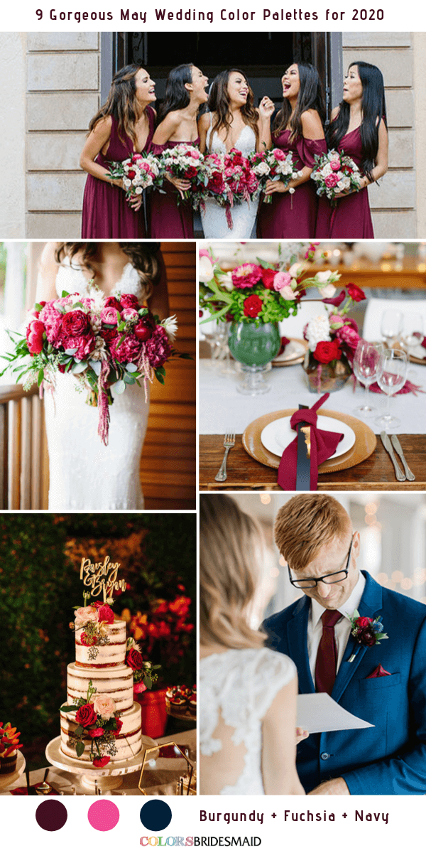 9 Gorgeous May Wedding Color Palettes for 2020 - Burgundy + Fuchsia + Navy