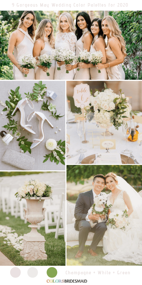 9 Gorgeous May Wedding Color Palettes for 2020 - Champagne + White + Green
