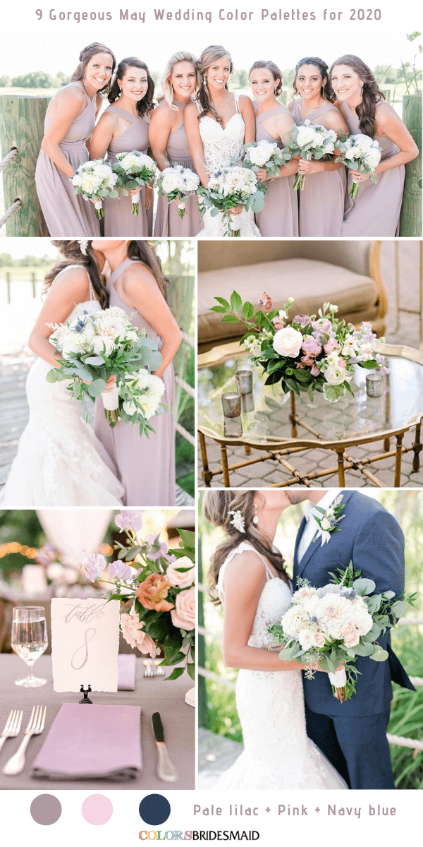 9 Gorgeous May Wedding Color Palettes for 2020 - Pale lilac + Pink + Navy Blue