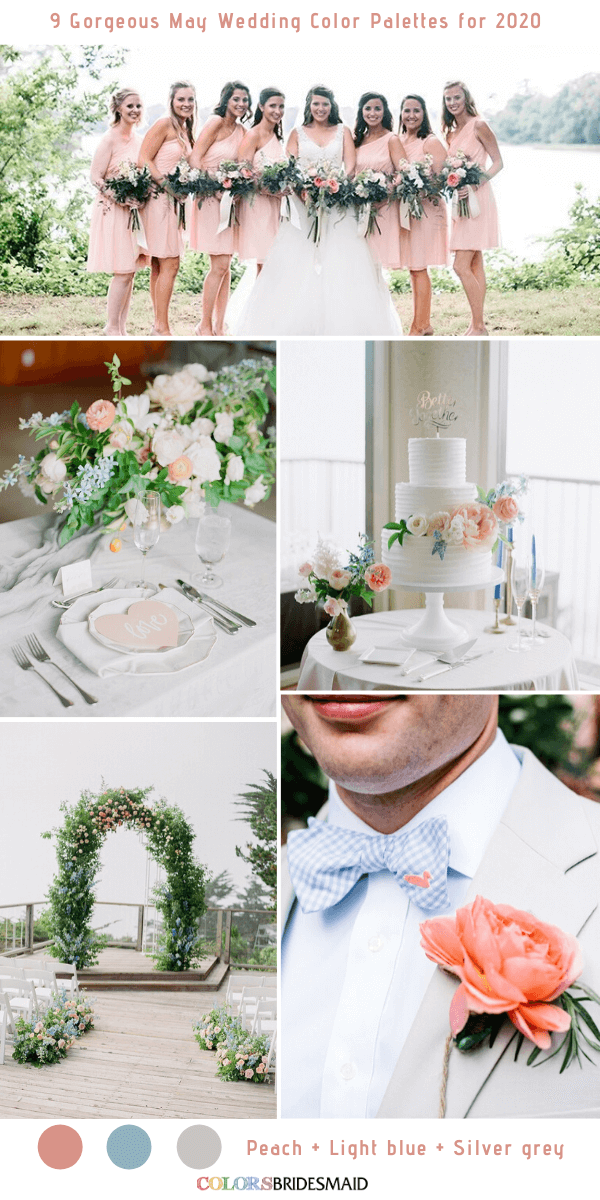 9 Gorgeous May Wedding Color Palettes for 2020 - Peach + Silver grey + Light blue