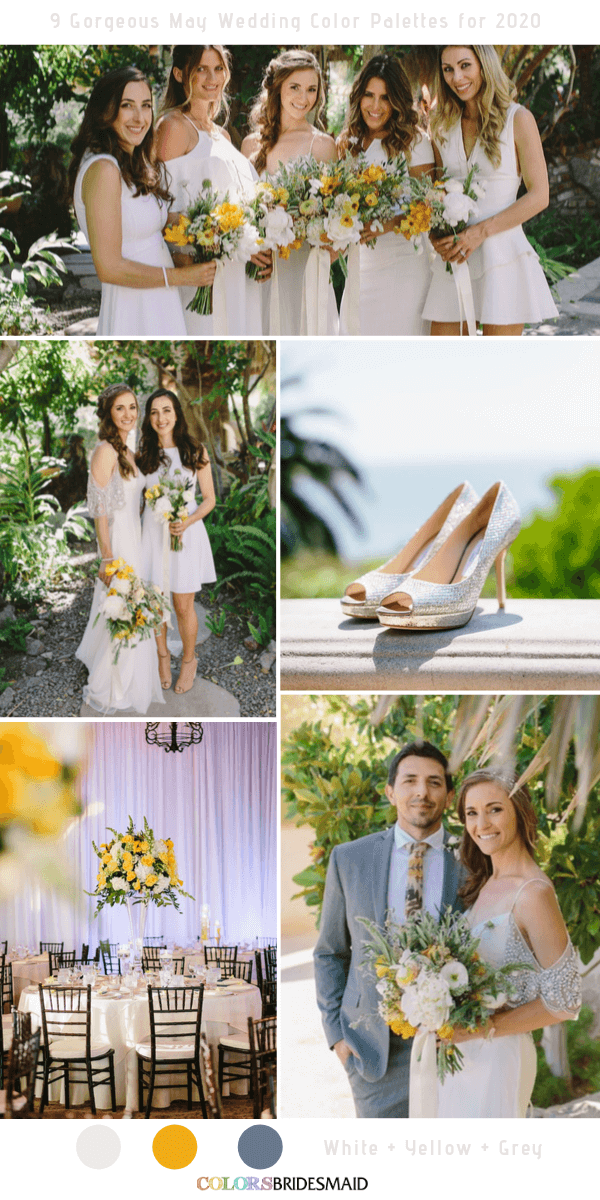 9 Gorgeous May Wedding Color Palettes for 2020 - White + Yellow + Grey