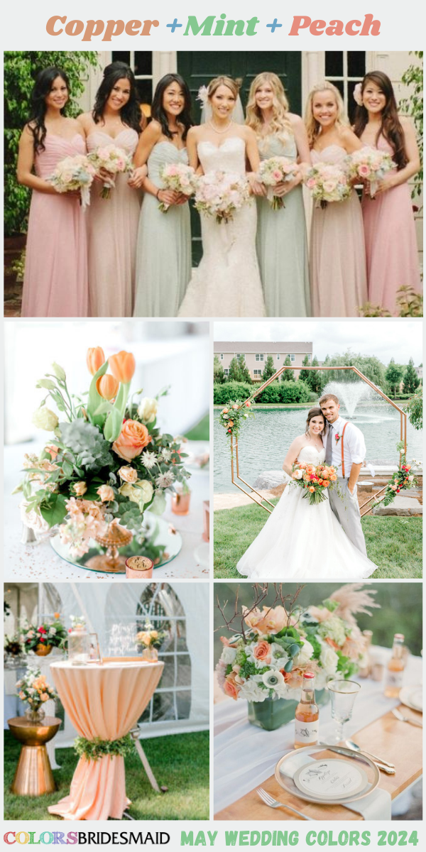 Popular 8 May Wedding Color Ideas for 2024  - Copper +Mint + Peach