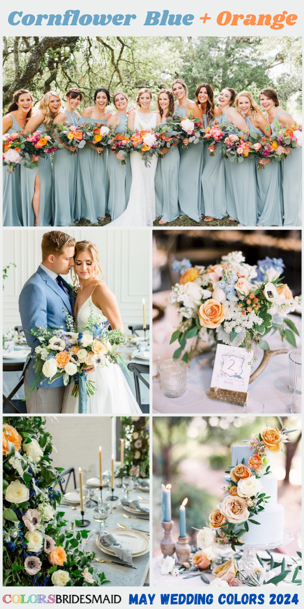Popular 8 May Wedding Color Ideas for 2024 - Cornflower Blue + Orange