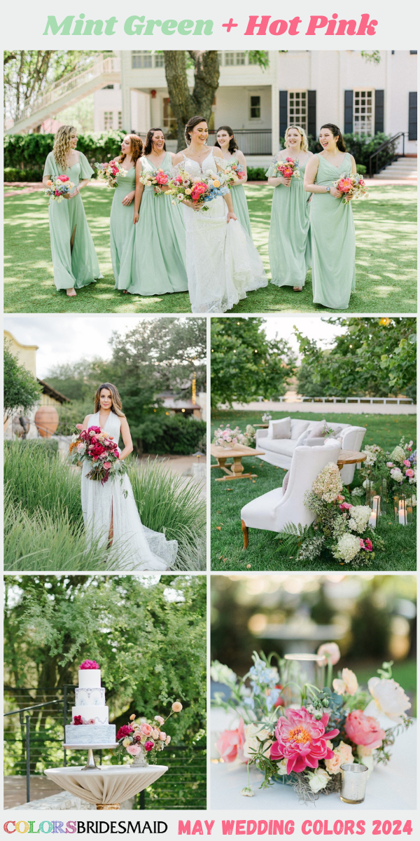 Popular 8 May Wedding Color Ideas for 2024 - Mint Green + Hot Pink