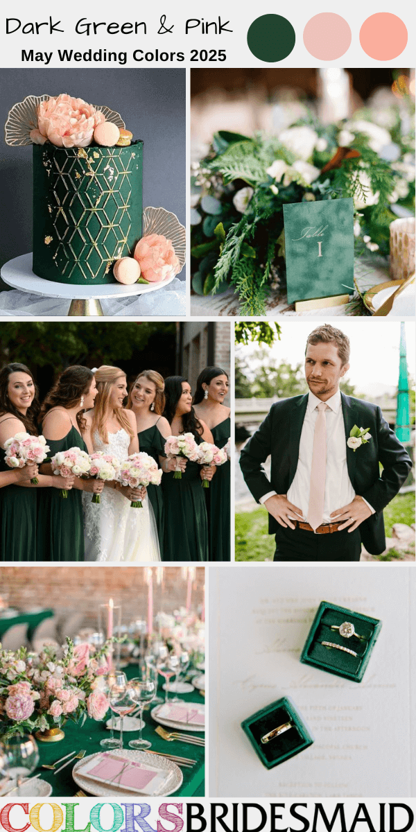 Top 8 May Wedding Color Combos for 2025 - Dark Green + Pink