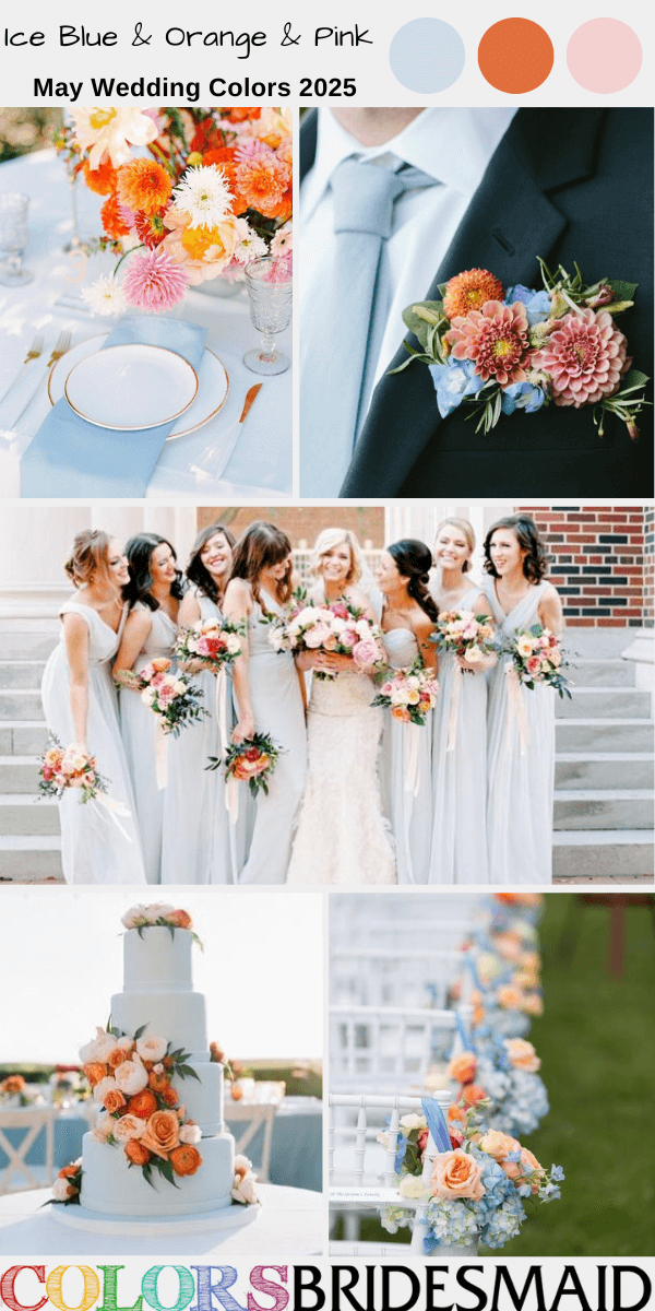 Top 8 May Wedding Color Combos for 2025 - Ice Blue + Orange + Pink