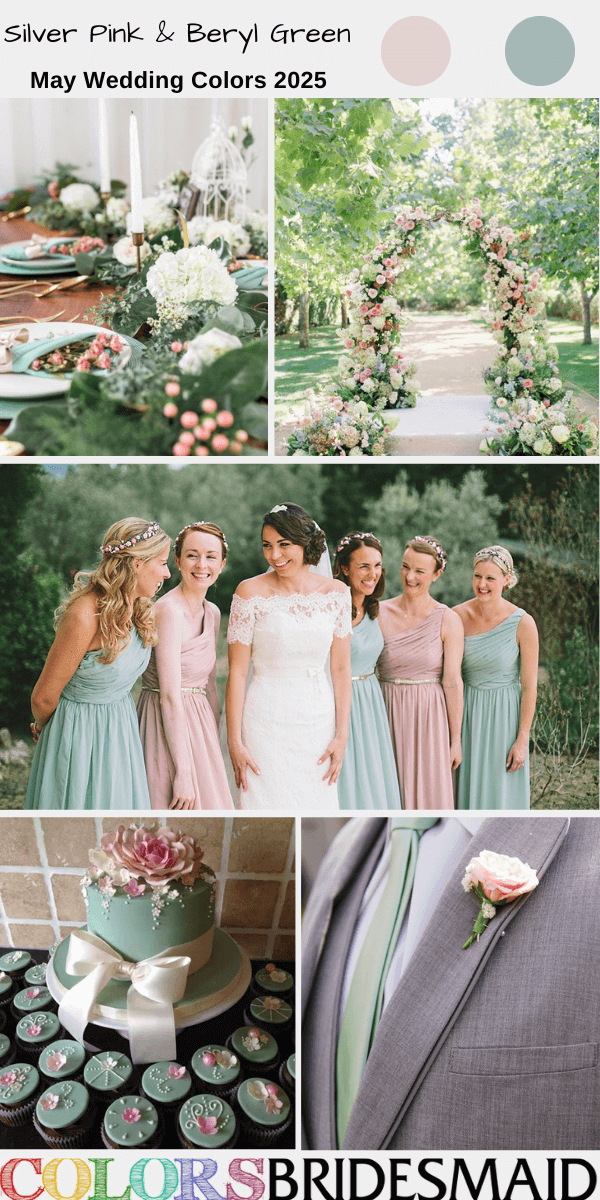 Top 8 May Wedding Color Combos for 2025 - Silver Pink + Beryl Green
