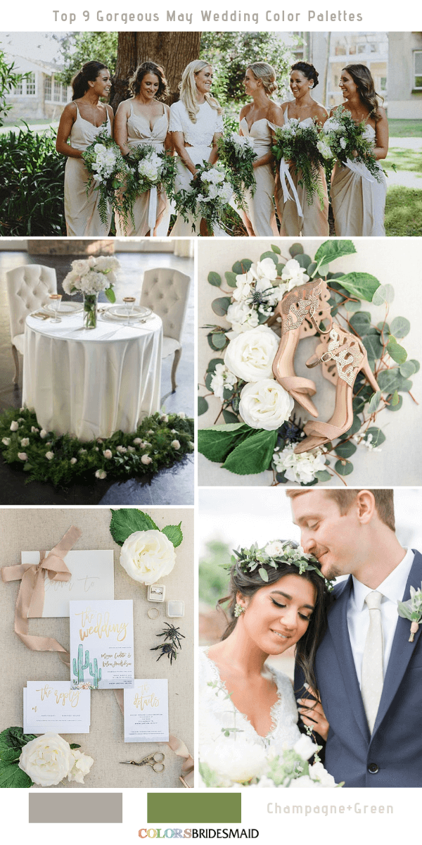 Top 9 May Wedding Color Palettes for 2019 - Champagne+Green