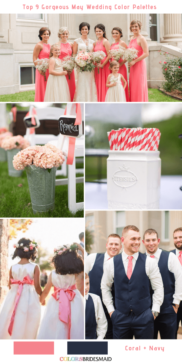 Top 9 May Wedding Color Palettes for 2019 - Coral+Navy