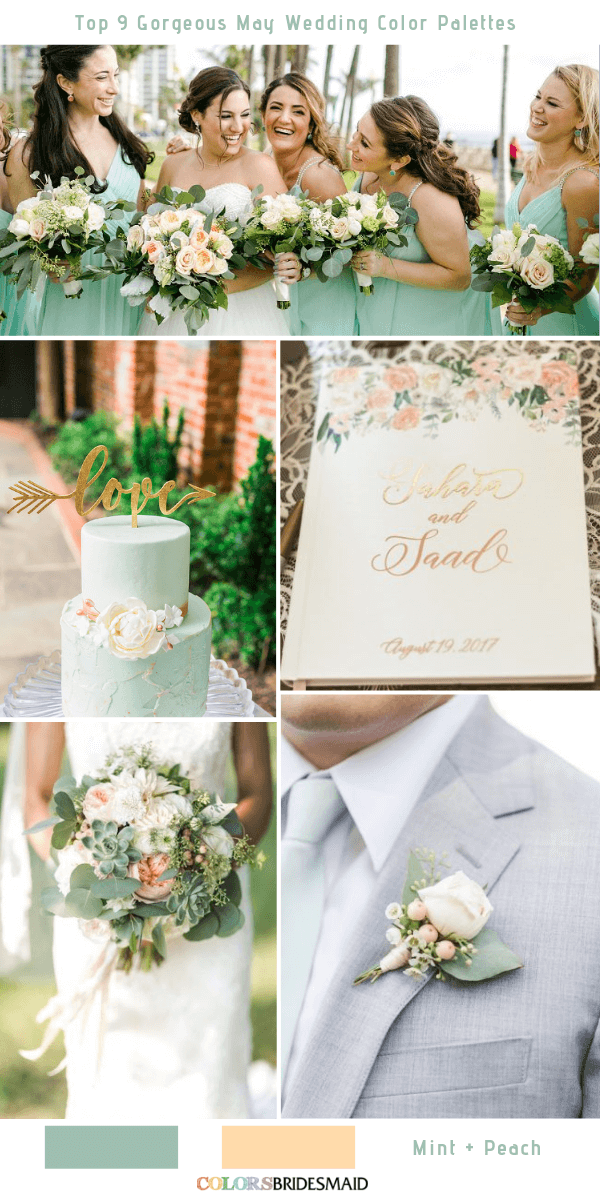Top 9 May Wedding Color Palettes for 2019 - Mint Green + Peach
