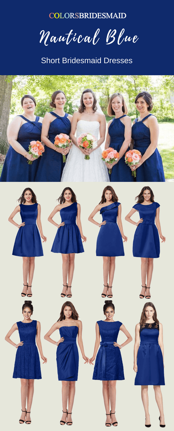 Nautical Blue Short Bridesmaid Dresses with Different Styles