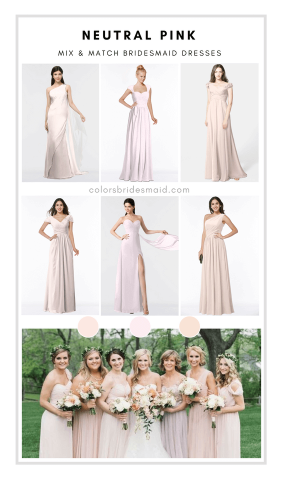 Neutral Bridesmaid Dresses With Pink Color Pallet