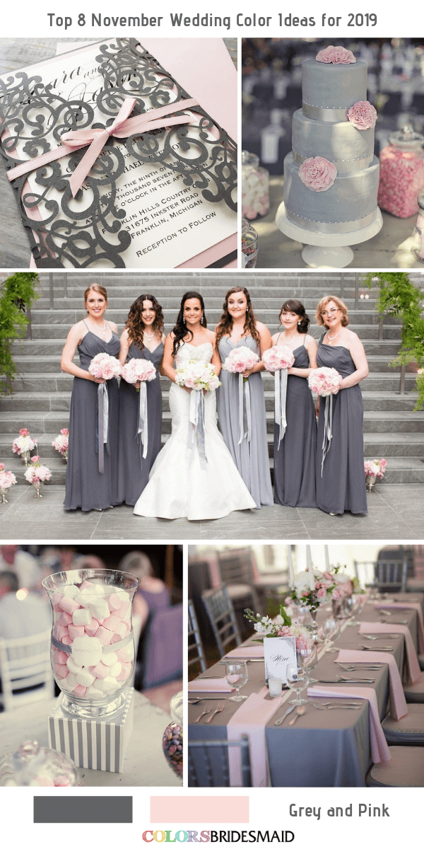 November Wedding Color ideas for 2019- Grey + Pink