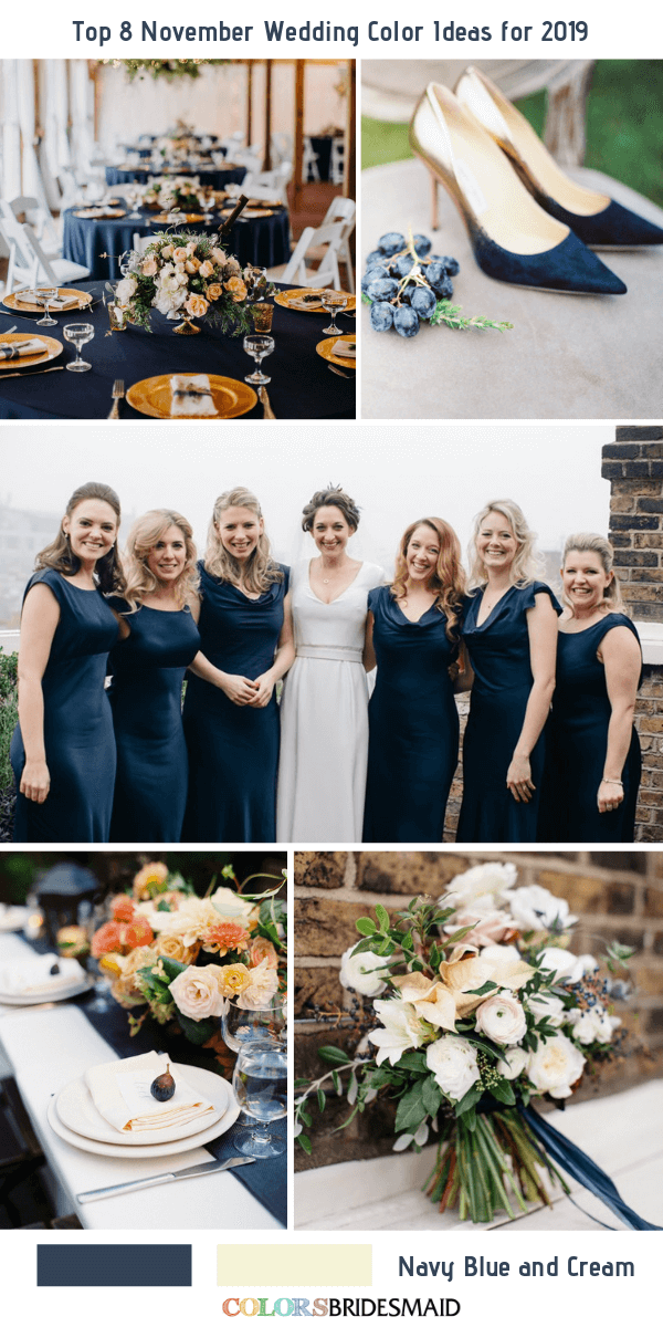 November Wedding Color ideas for 2019- Navy Blue + Cream