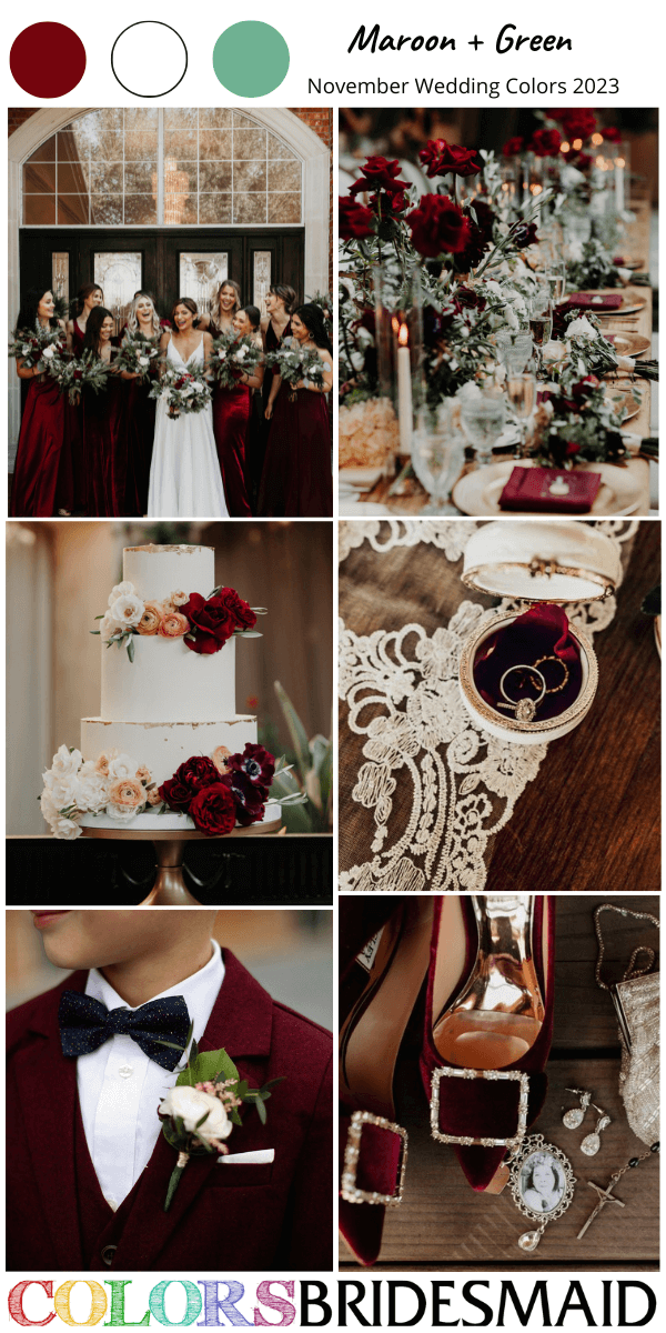 top 8 November wedding color Palettes for 2023 maroon and green