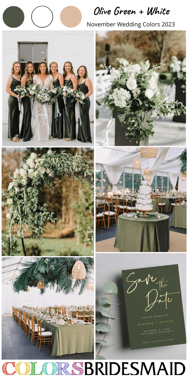 top 8 November wedding color Palettes for 2023 olive green and white